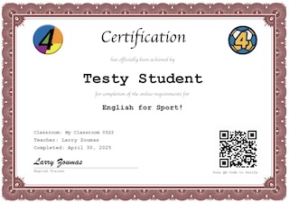 English for Sport! Certificate